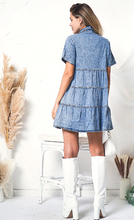 Load image into Gallery viewer, High Waist Button Down Tiered Denim Shirt Dress
