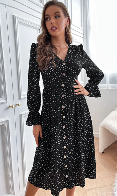 Long Sleeve Polka Dot Dress