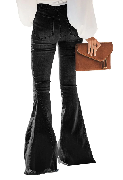 Women's Distressed Black Flared Jeans