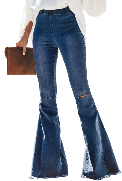 Women's Distressed Dark Denim Flared Jeans